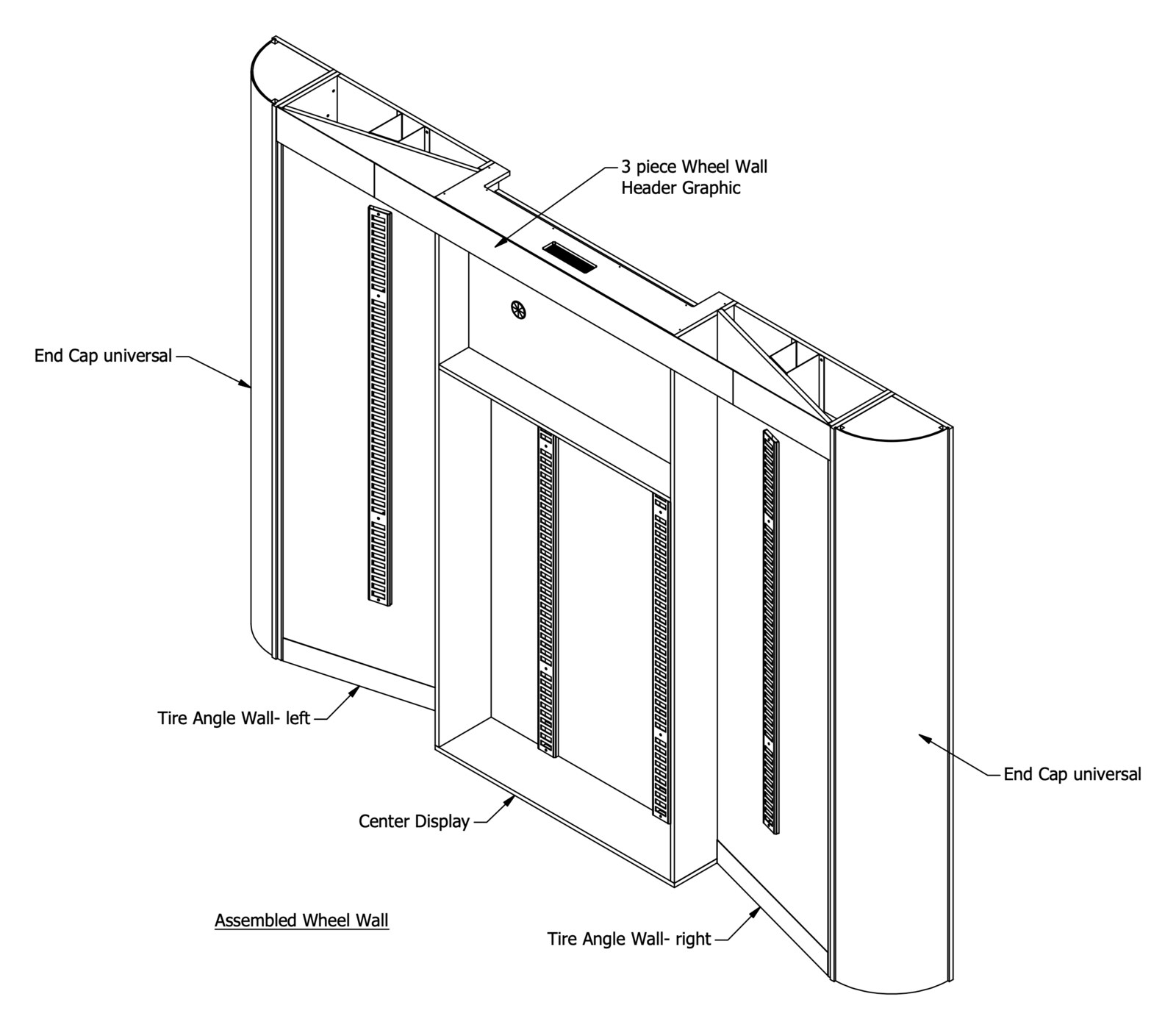3 Piece Wheel Wall assembled view