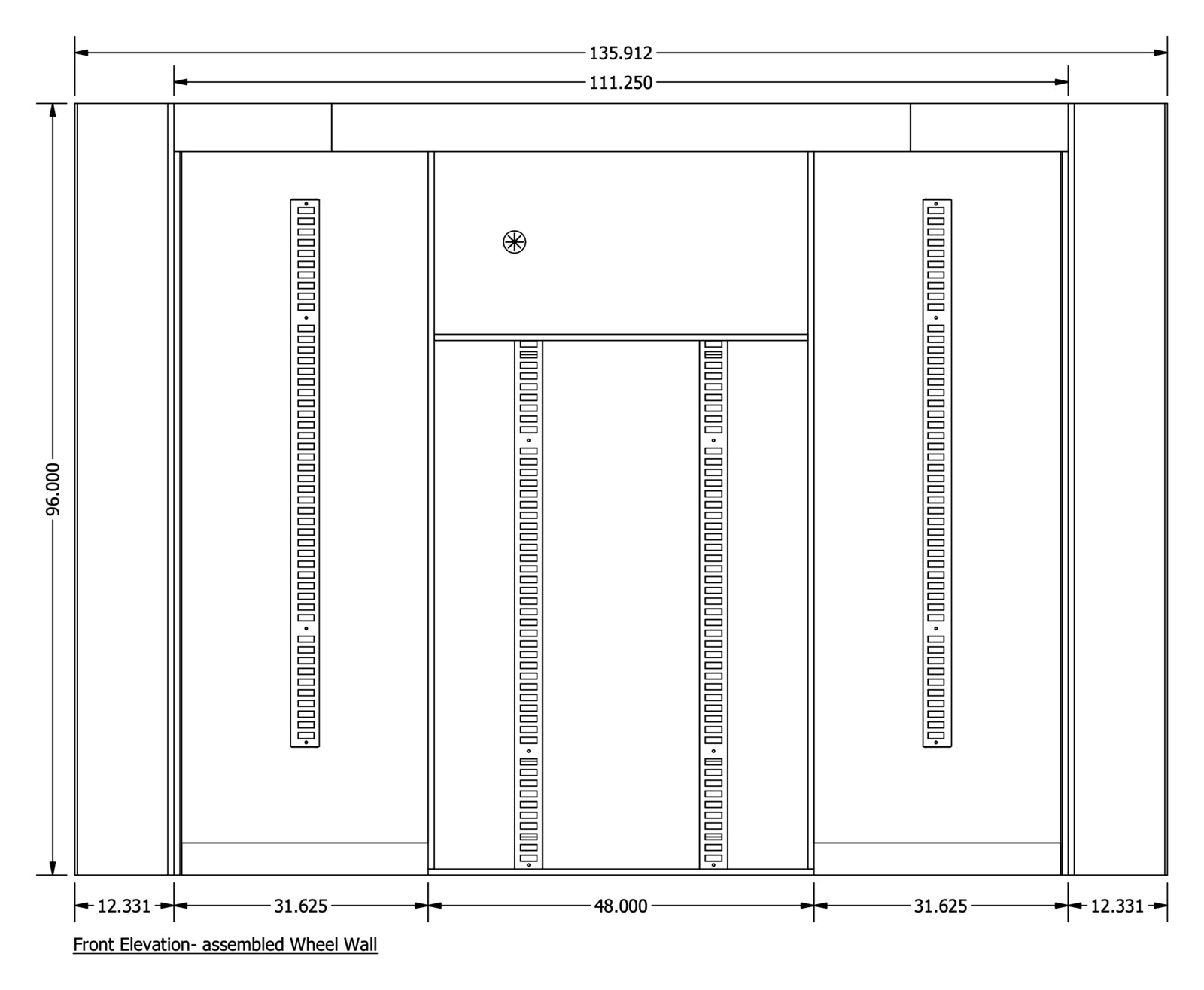 3 Piece Wheel Wall front elevation drawing